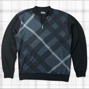 Studio By Omega Men's Black and Gray Plaid 1/4 Zip Pullover Sweater